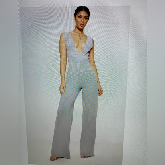 Dove Grey Plunge Backless Wide Leg Jumpsuit - Medium/US8. Only worn once. - Picture 2 of 5